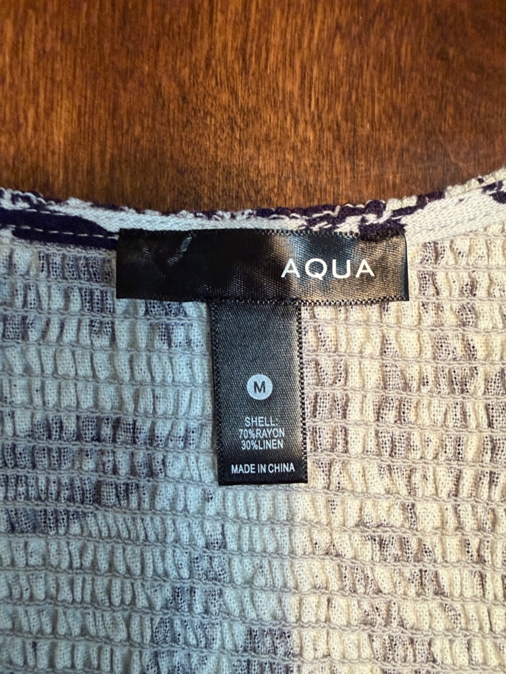 Aqua Smocked Midi Dress - Blue Floral Linen Blend Long Sleeve - Size M NWT - Picture 4 of 7